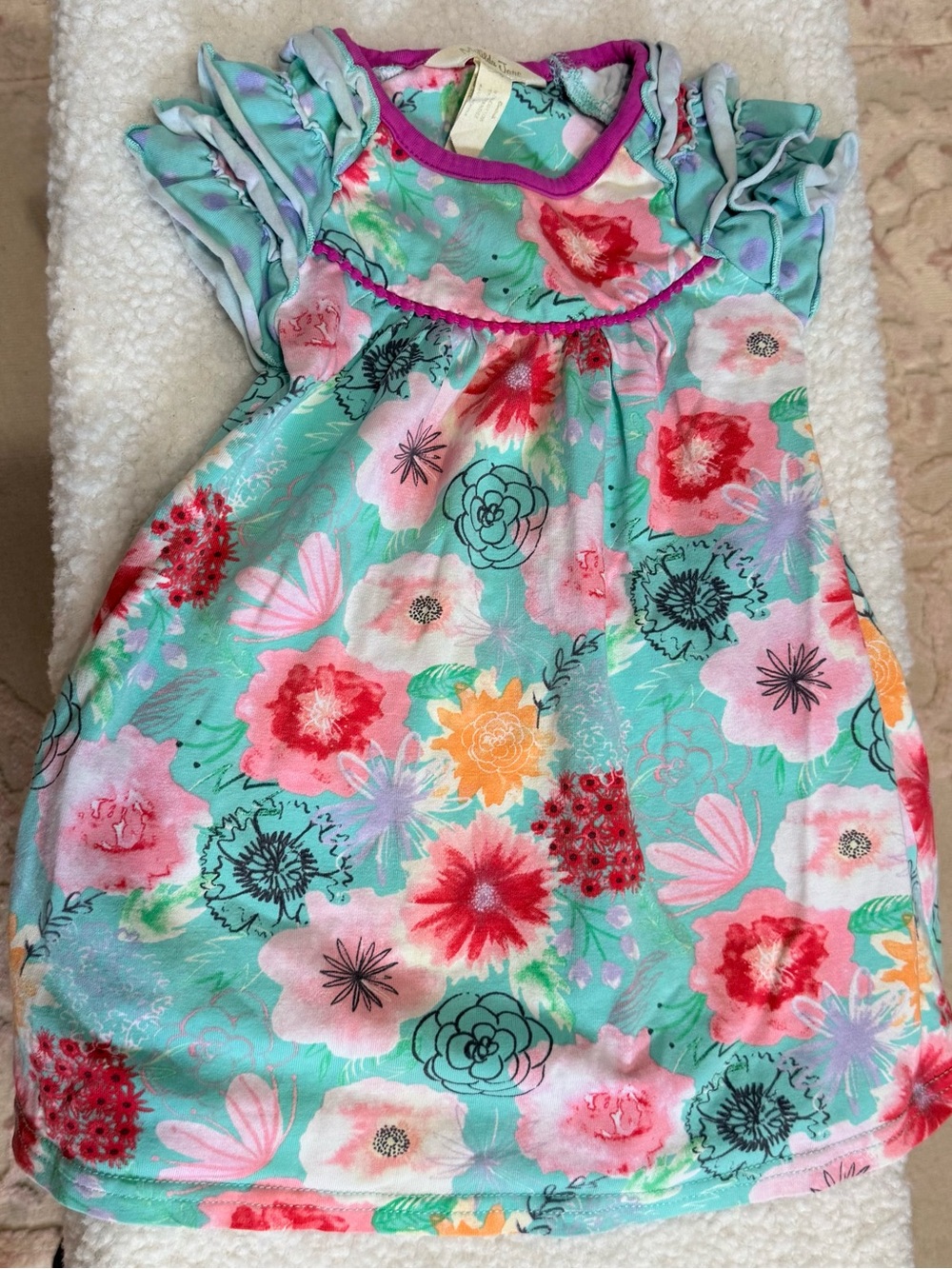 Matilda Jane Mint Floral Ruffle Sleeve Dress with Pink and Coral Blooms